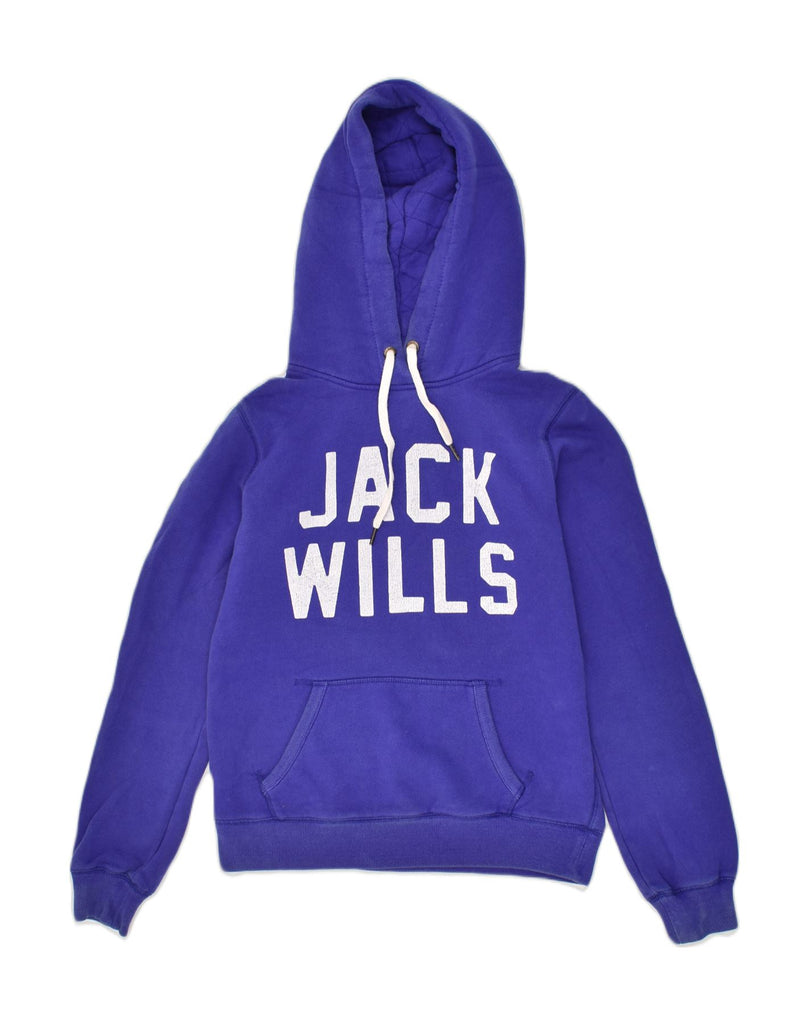 JACK WILLS Womens Graphic Hoodie Jumper UK 12 Medium  Blue Cotton | Vintage Jack Wills | Thrift | Second-Hand Jack Wills | Used Clothing | Messina Hembry 