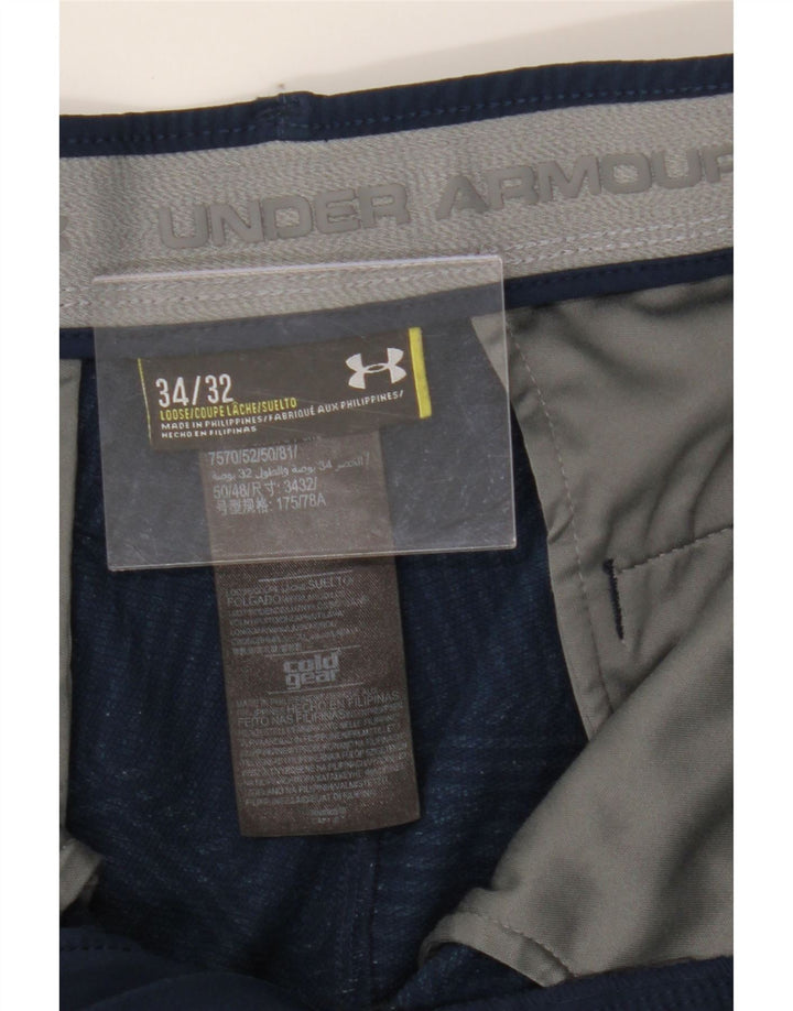 UNDER ARMOUR Mens Straight Chino Trousers W34 L32 Navy Blue Polyester Vintage Under Armour and Second-Hand Under Armour from Messina Hembry 