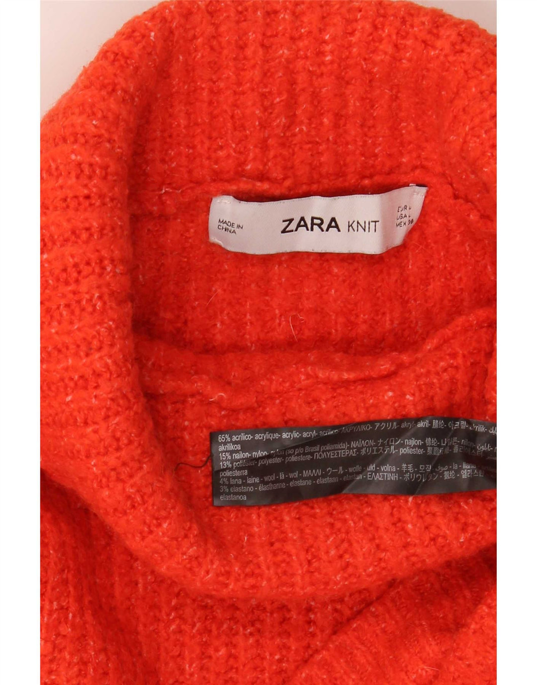 Zara Womens Oversized Roll Neck Jumper Sweater UK 16 Large Orange Acrylic