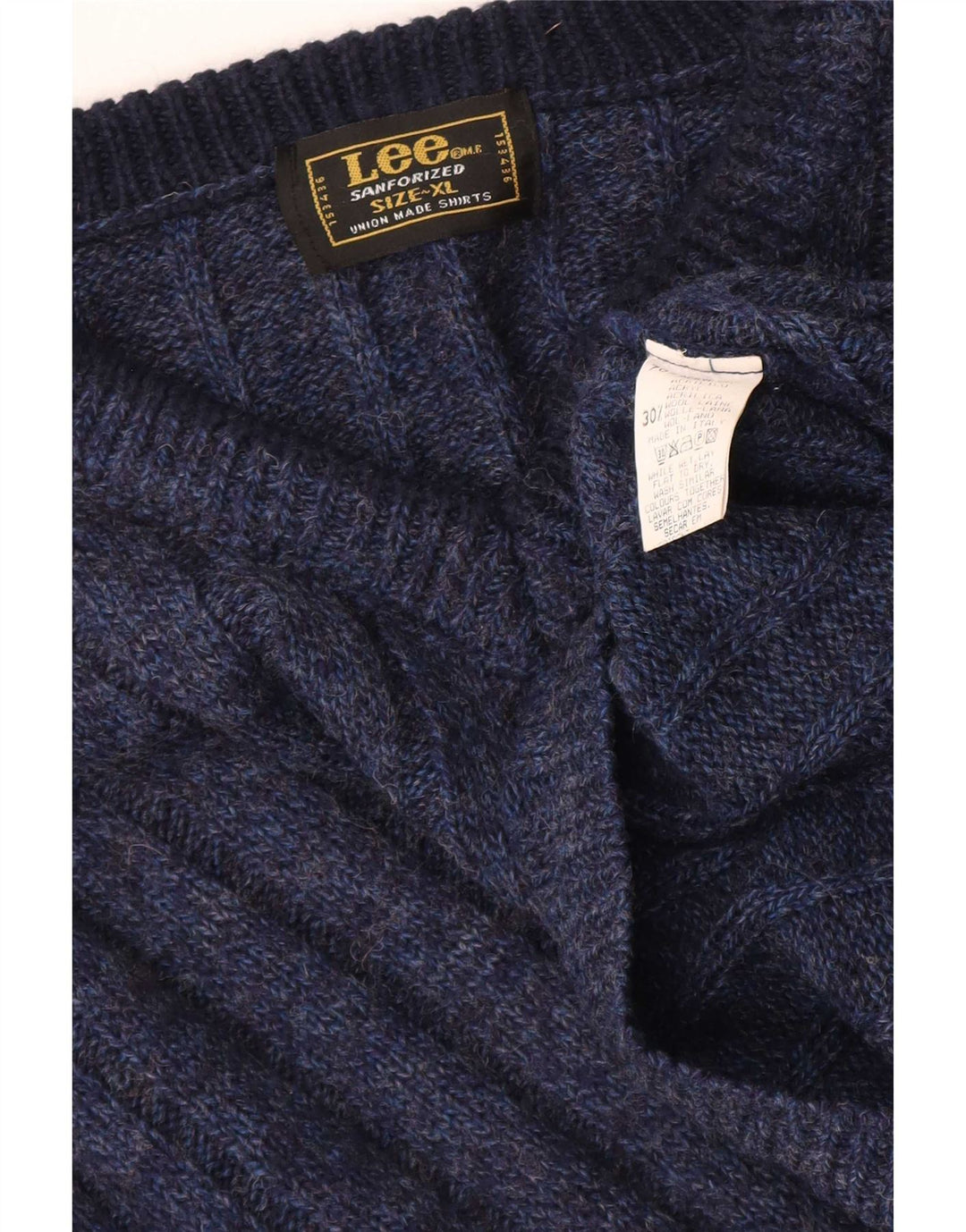 Lee Mens V-Neck Jumper Sweater XL Navy Blue Flecked Acrylic
