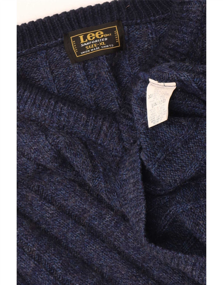 Lee Mens V-Neck Jumper Sweater XL Navy Blue Flecked Acrylic