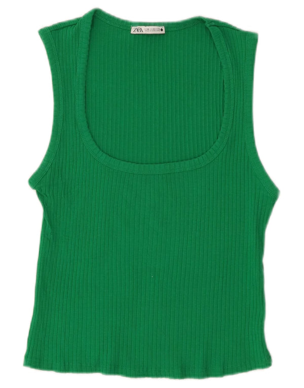 Zara Womens Vest Top UK 12 Medium Green Cotton