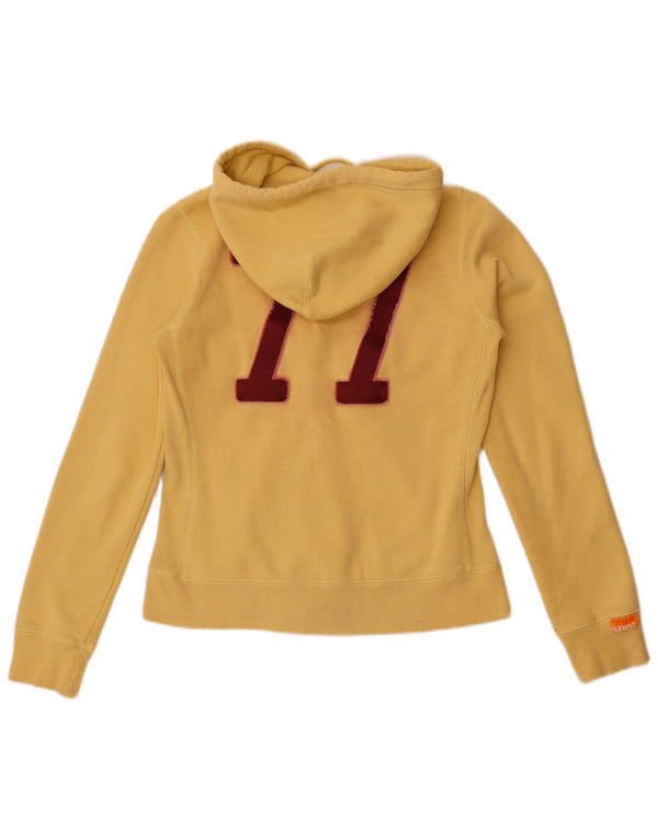 Superdry Womens Graphic Zip Hoodie Sweater UK 12 Medium Yellow Cotton