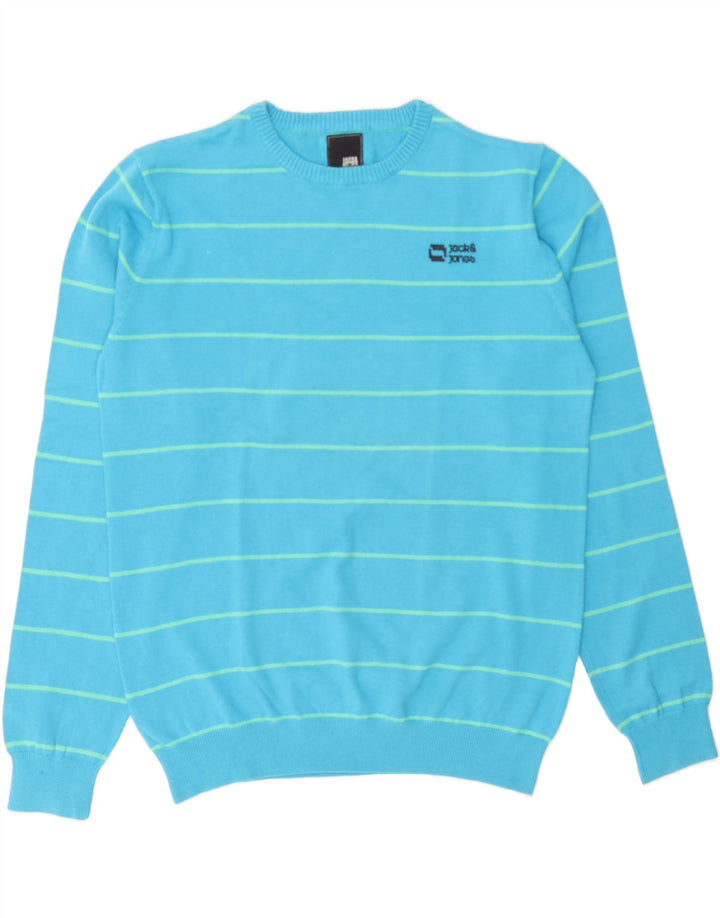 JACK & JONES Mens Crew Neck Jumper Sweater Large Blue Striped Cotton Vintage Jack & Jones and Second-Hand Jack & Jones from Messina Hembry 