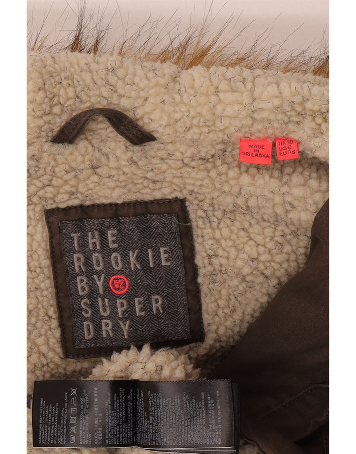 Superdry Womens Oversized Hooded Sherpa Parka Jacket UK 10 Small Khaki