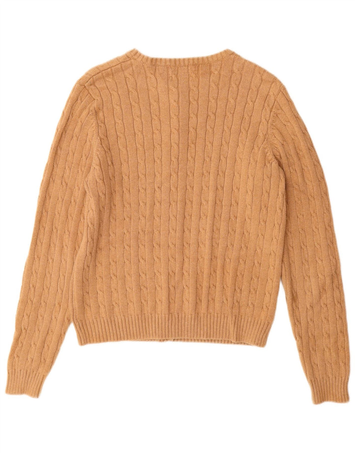 EDDIE BAUER Womens Cardigan Sweater UK 12 Medium Beige Cotton