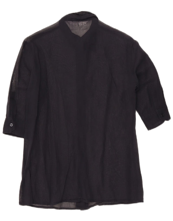 Sportmax Womens See Through 3/4 Sleeve Shirt Blouse UK 10 Small Navy Blue