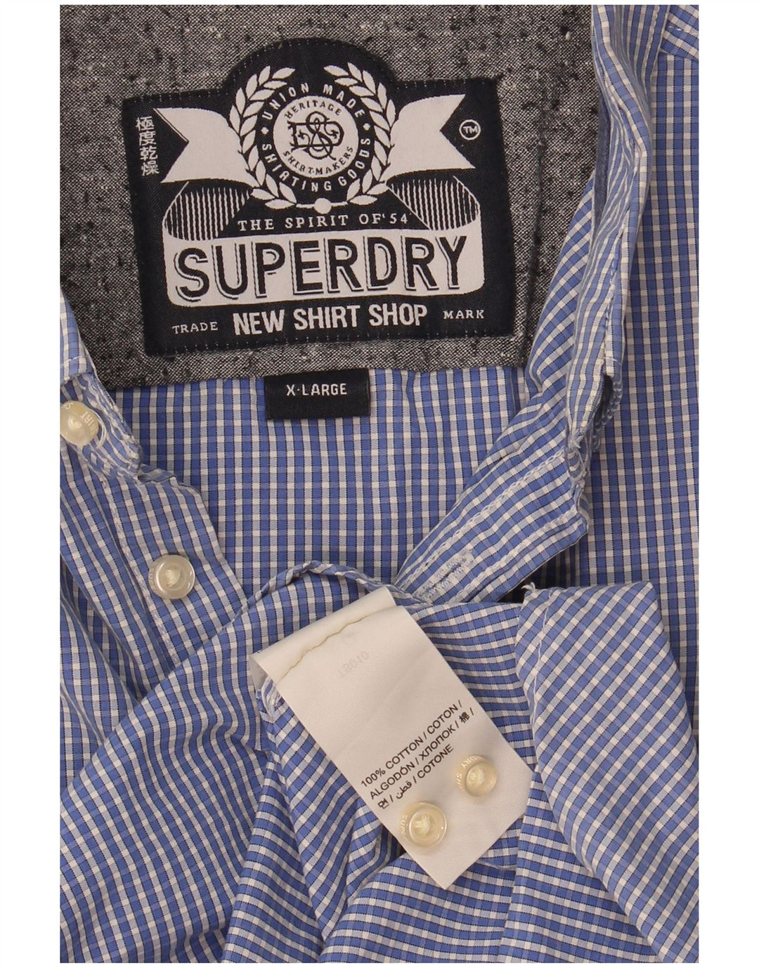 Superdry Mens Short Sleeve Shirt XL Blue Check Cotton
