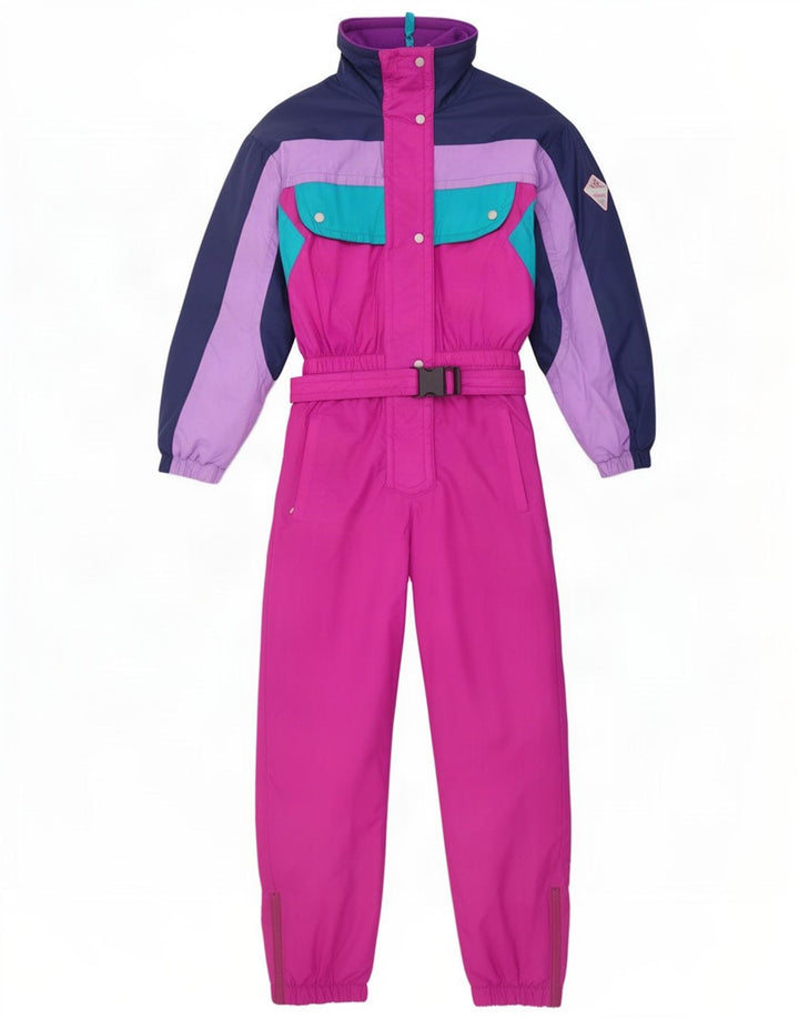Brugi Womens Hooded Ski Jumpsuit IT 42 Medium Pink Colourblock Polyamide