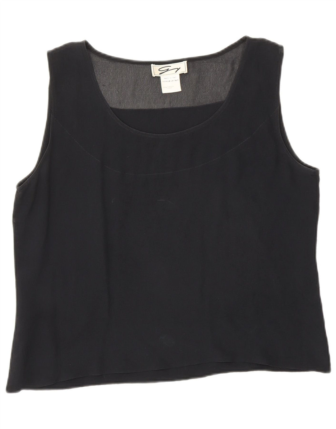 Genny Womens Crop Sleeveless Blouse Top UK 12 Medium Black Silk