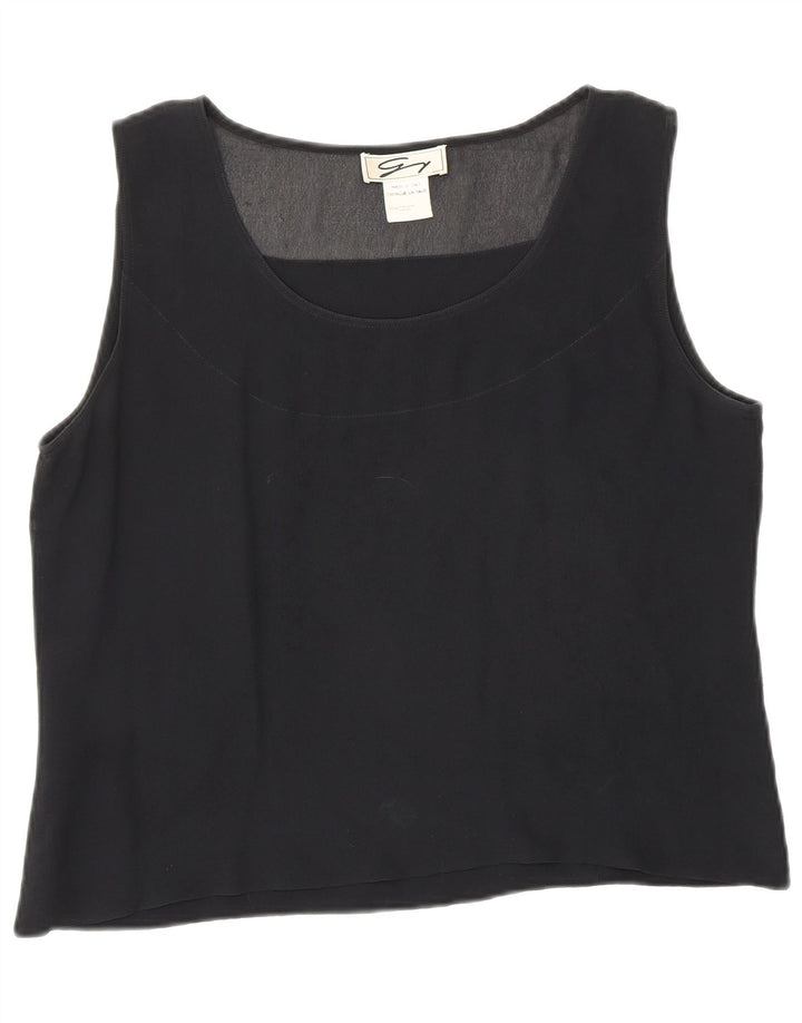 Genny Womens Crop Sleeveless Blouse Top UK 12 Medium Black Silk