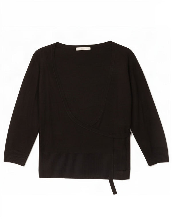 Marks & Spencer Womens 3/4 Sleeve Wrap Cardigan Sweater UK 12 Medium Black