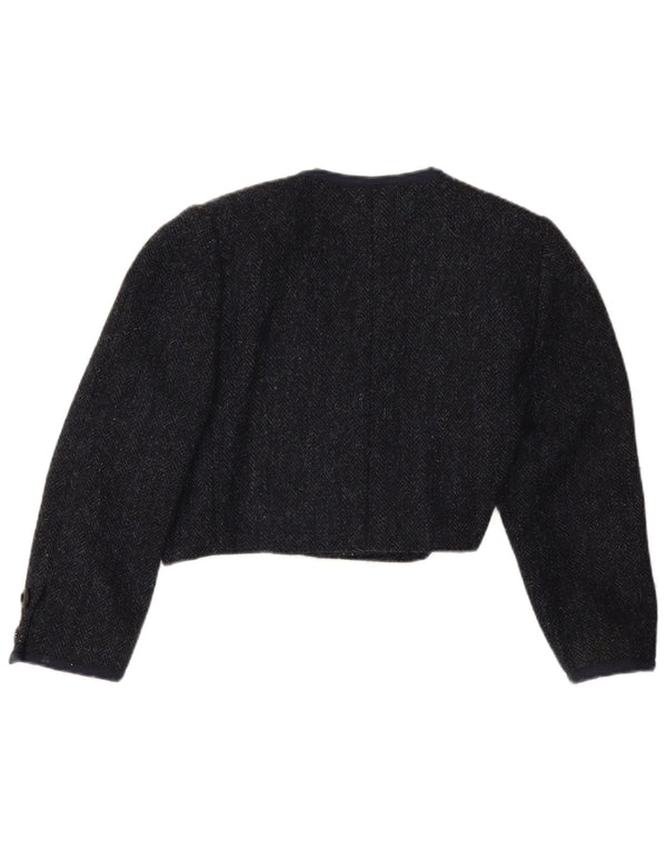 Vintage Womens 3/4 Sleeve Bolero Jacket UK 12 Medium Navy Blue Herringbone