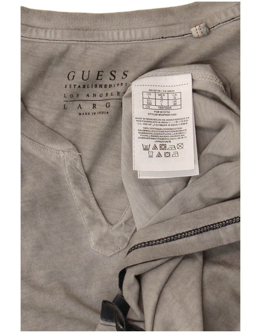 Guess Mens T-Shirt Top Large Grey Cotton