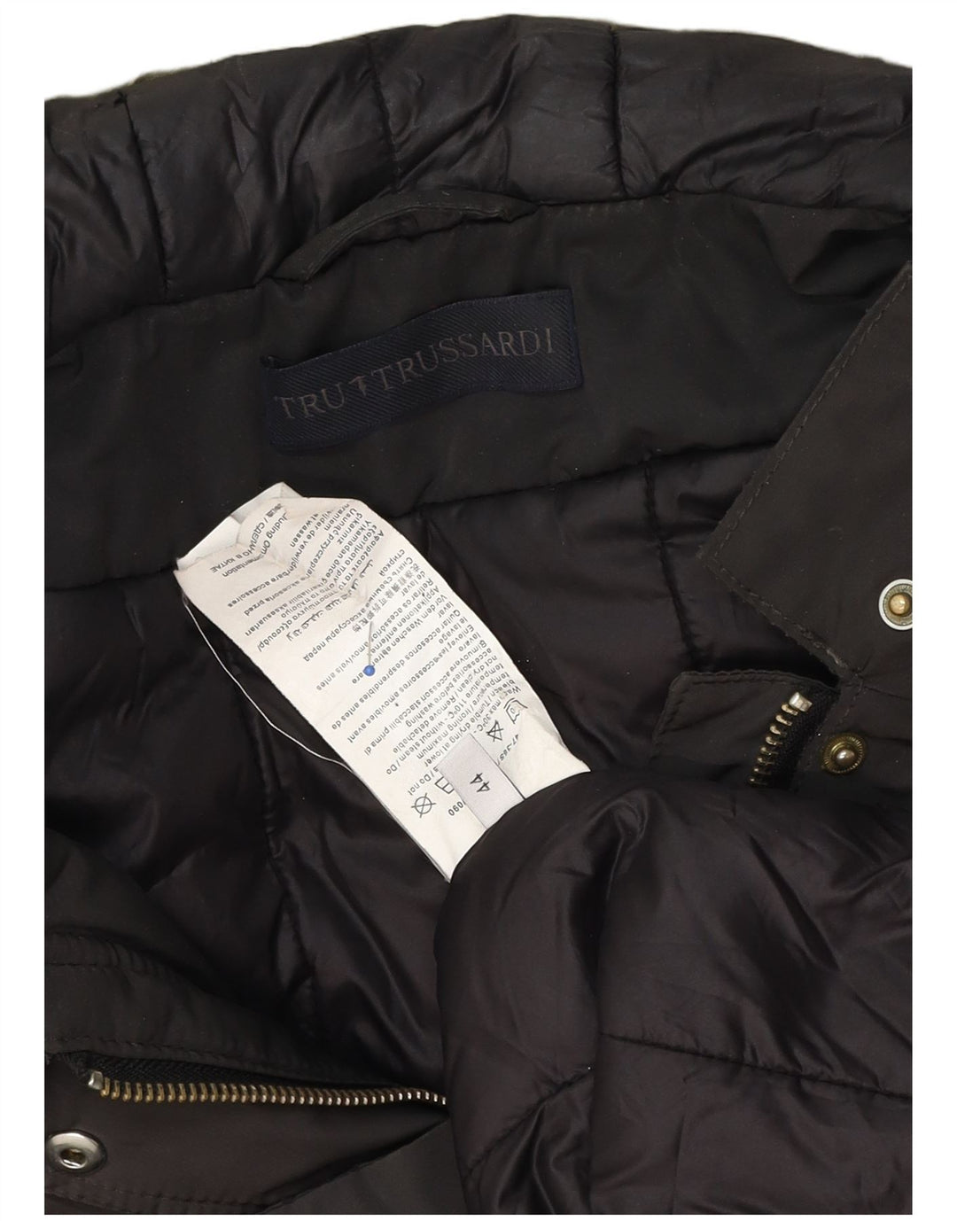 Trussardi Womens Hooded Oversized Padded Coat IT 44 Medium Brown Nylon