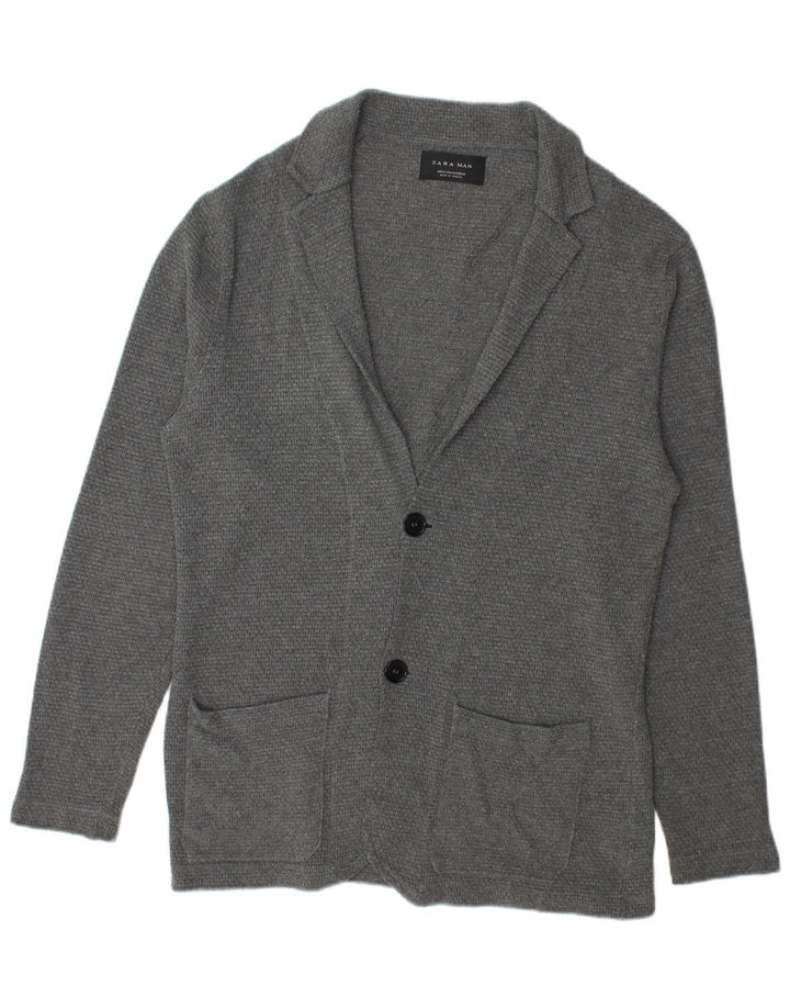 ZARA Mens Cardigan Sweater Medium Grey Polyester