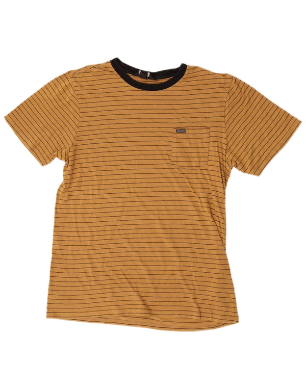 Volcom Mens T-Shirt Top Medium Yellow Striped Cotton