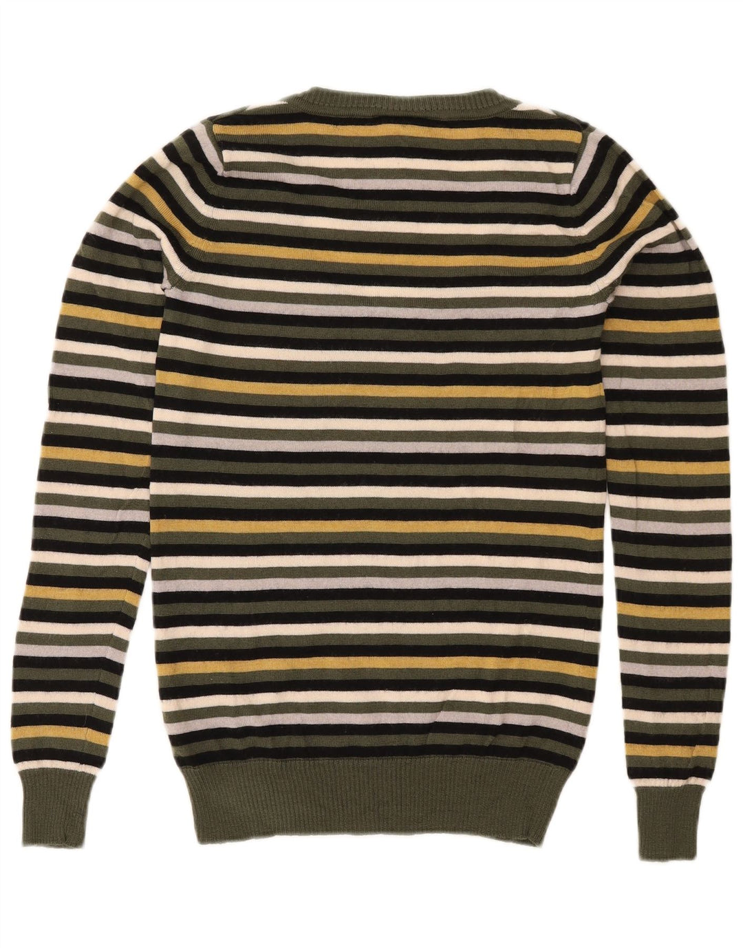 LACOSTE Womens Boat Neck Jumper Sweater Size 36 Small Khaki Striped Wool