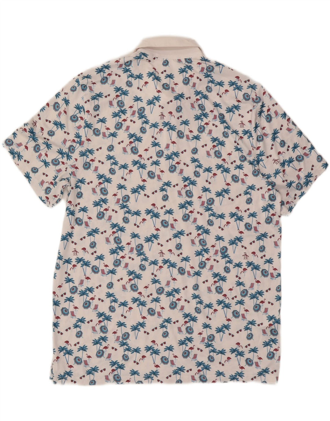 PENGUIN Mens Graphic Polo Shirt Large White Polyester Hawaiian Vintage Penguin and Second-Hand Penguin from Messina Hembry 