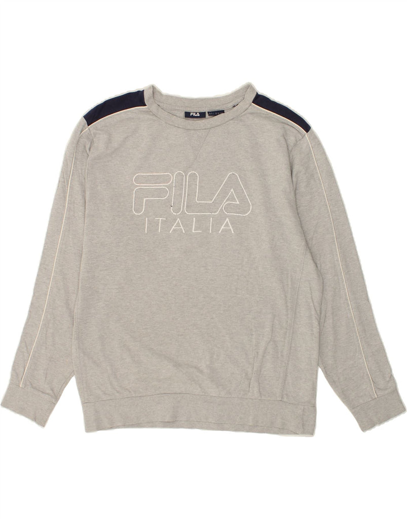 FILA Mens Graphic Sweatshirt Jumper Medium Grey Colourblock Cotton | Vintage Fila | Thrift | Second-Hand Fila | Used Clothing | Messina Hembry 