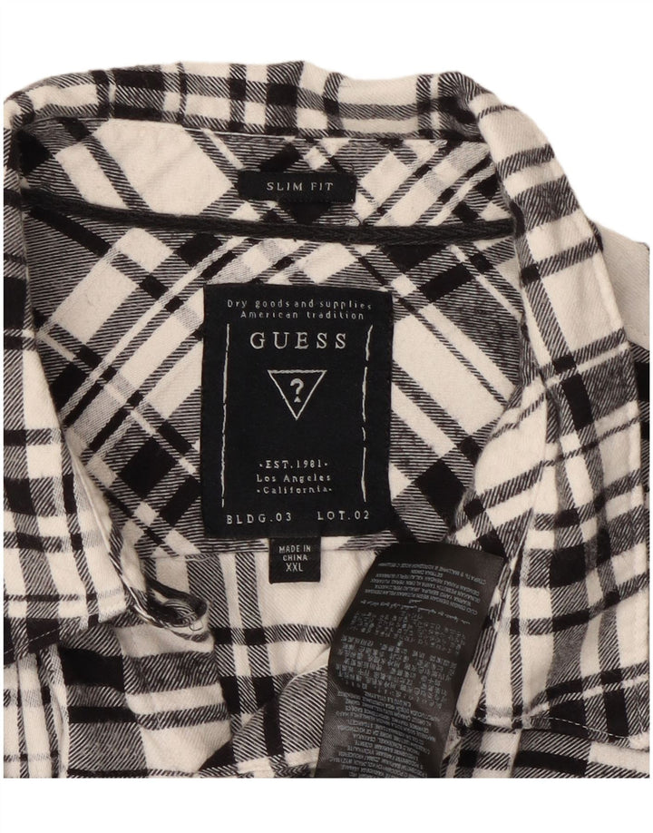 GUESS Mens Slim Fit Military Flannel Shirt 2XL Black Check Cotton