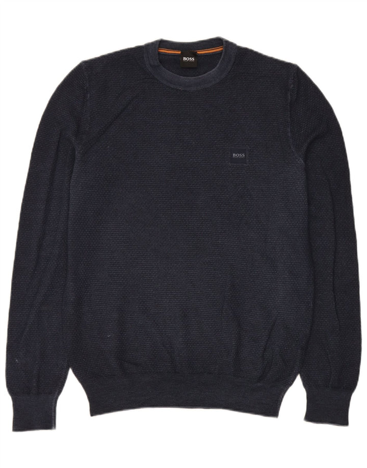 Hugo Boss Mens Crew Neck Jumper Sweater Medium Navy Blue Virgin Wool