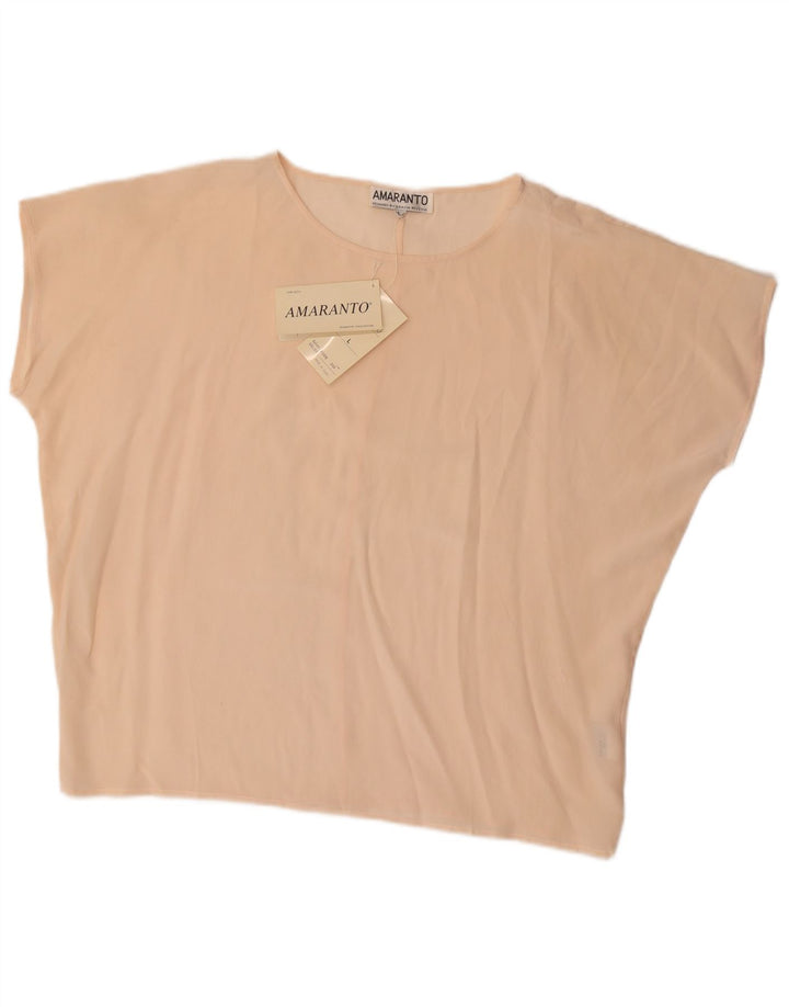 Amaranto Womens Oversized Blouse Top UK 16 Large Beige Silk