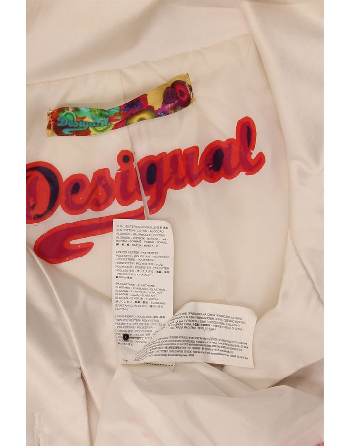 Desigual Womens Graphic Overcoat EU 48 2XL White Floral Cotton