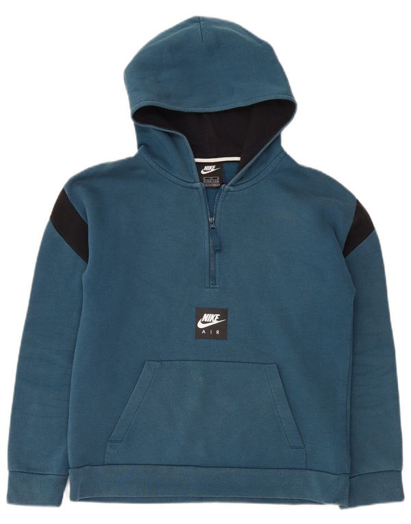 Nike Boys Zip Neck Hoodie Jumper 13-14 Years XL Blue Colourblock Cotton