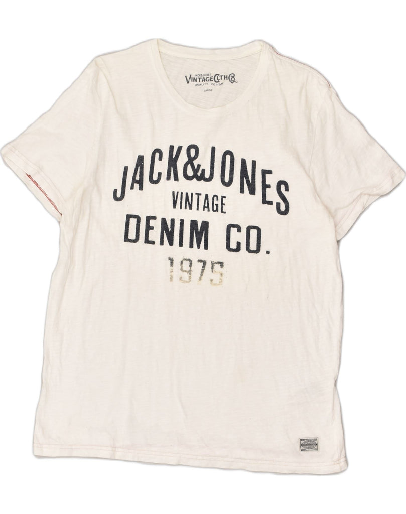 JACK & JONES Mens Graphic T-Shirt Top Large White Cotton | Vintage Jack & Jones | Thrift | Second-Hand Jack & Jones | Used Clothing | Messina Hembry 