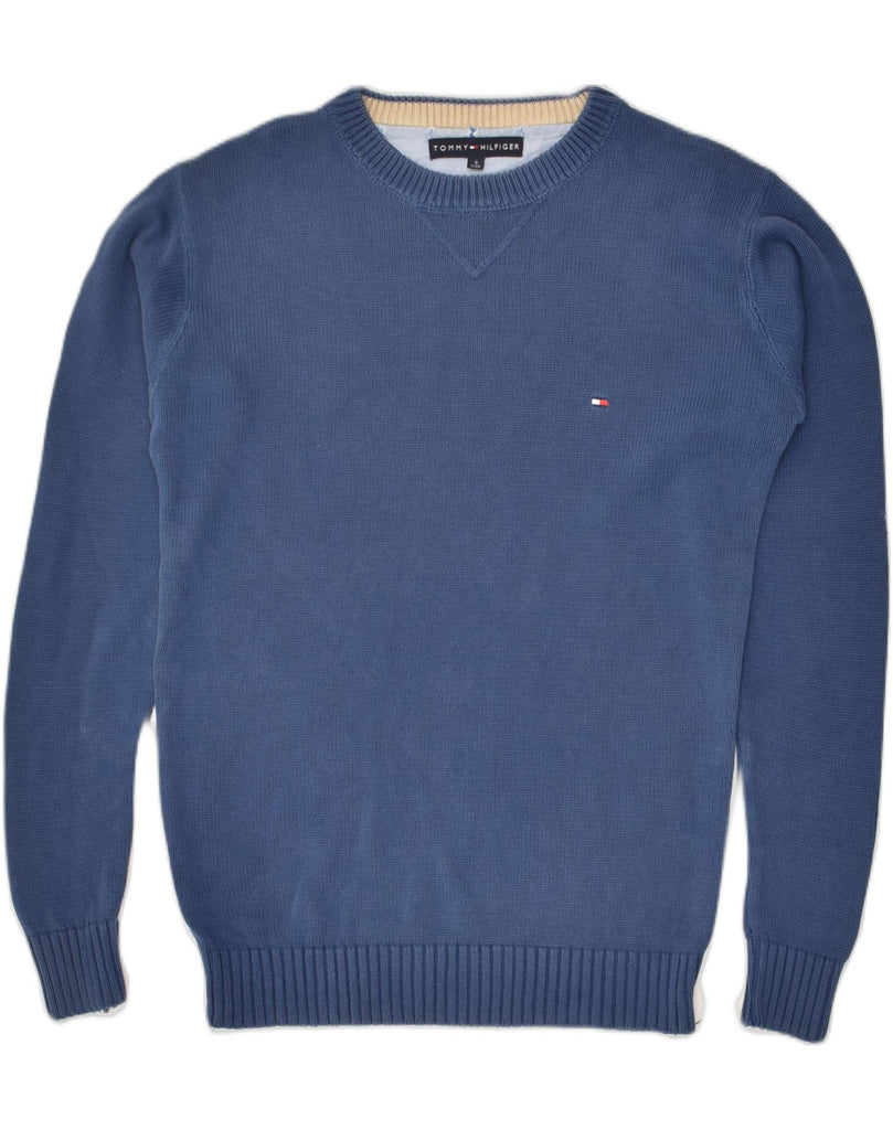 TOMMY HILFIGER Mens Crew Neck Jumper Sweater Small Navy Blue Cotton | Vintage Tommy Hilfiger | Thrift | Second-Hand Tommy Hilfiger | Used Clothing | Messina Hembry 