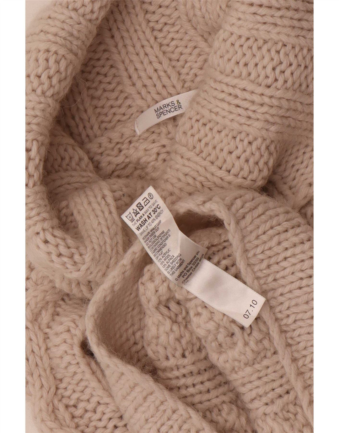 Marks & Spencer Womens Roll Neck Jumper Sweater UK 10 Small Beige Acrylic