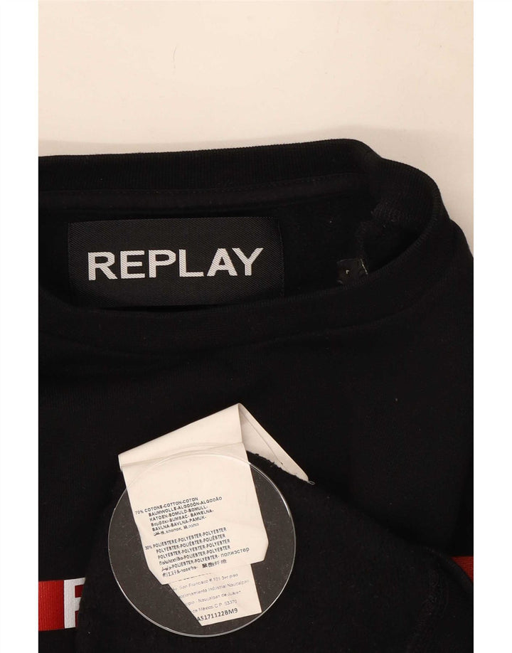 Replay Mens Graphic Sweatshirt Jumper Large Black Colourblock Cotton