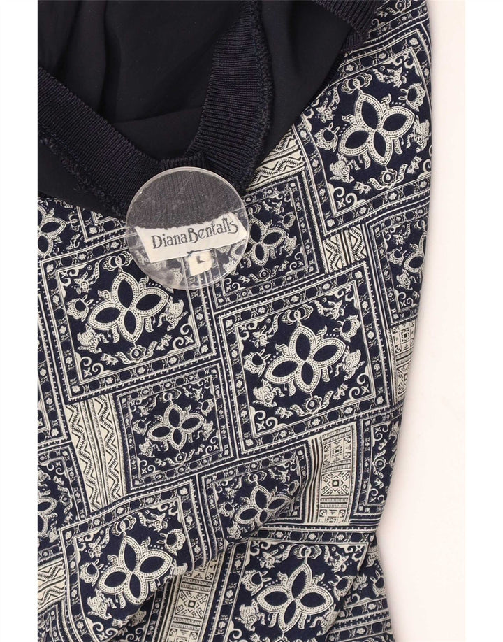 Diana Bentall's Womens Oversized Blouse Top UK 16 Large Navy Blue Patchwork