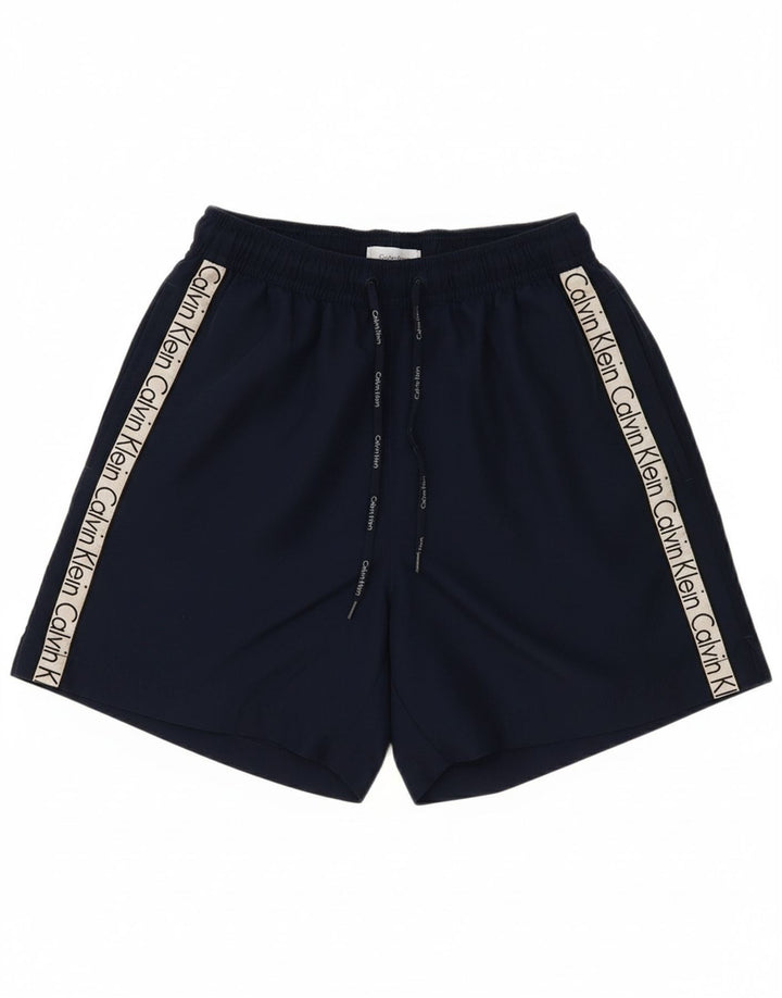 CALVIN KLEIN Mens Graphic Swimming Shorts Small  Navy Blue Colourblock
