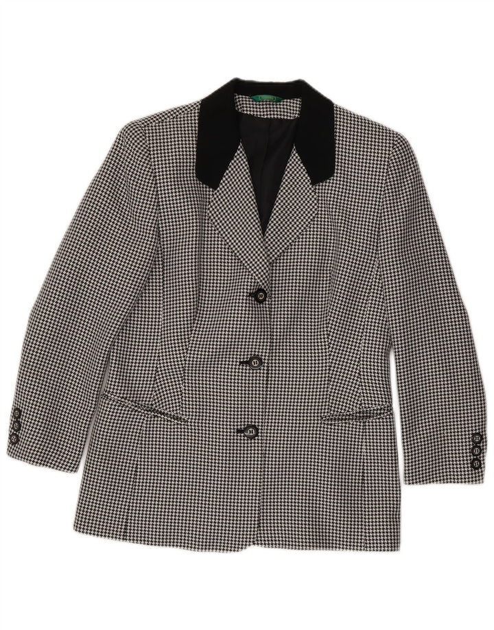 Canda Womens 3 Button Blazer Jacket UK 10 Small Black Houndstooth Polyester