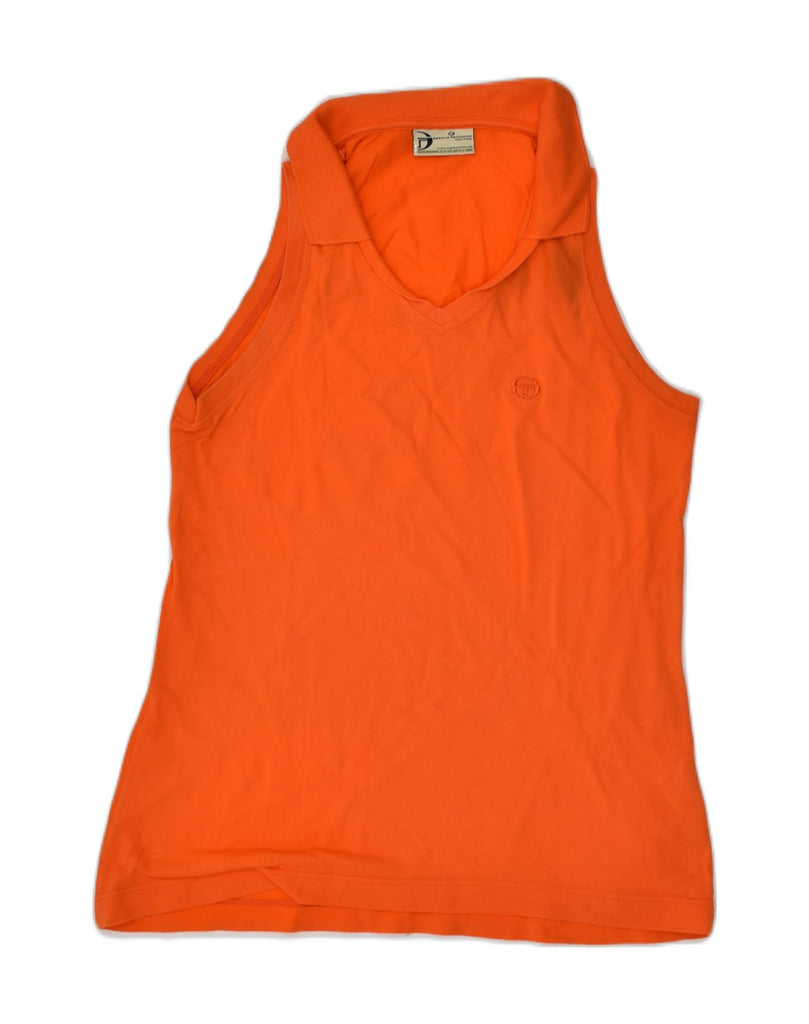 SERGIO TACCHINI Womens Sleeveless Polo Shirt UK 12 Medium Orange Cotton | Vintage Sergio Tacchini | Thrift | Second-Hand Sergio Tacchini | Used Clothing | Messina Hembry 