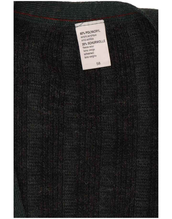 VINTAGE Mens Cardigan Sweater IT 58 3XL Green Striped Polyacrylic