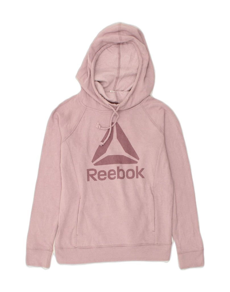 REEBOK Womens Graphic Hoodie Jumper UK 6 XS Pink Cotton | Vintage Reebok | Thrift | Second-Hand Reebok | Used Clothing | Messina Hembry 