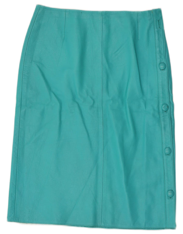 Vintage Womens Leather Skirt IT 44 Medium W28 Turquoise Leather