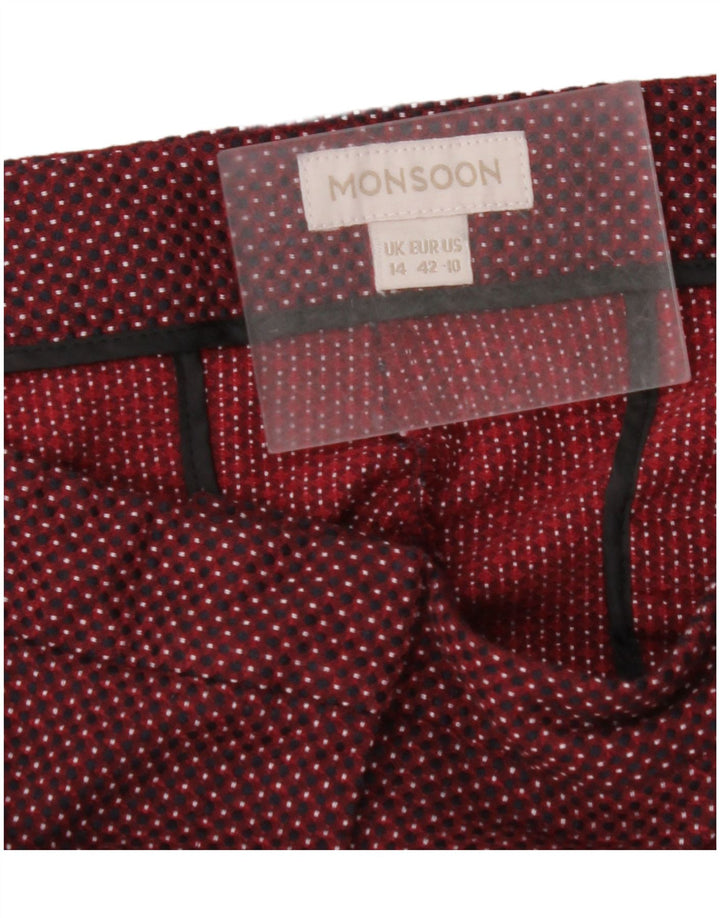 MONSOON Womens Cropped Trousers UK 14 Large W32 L25 Burgundy Spotted
