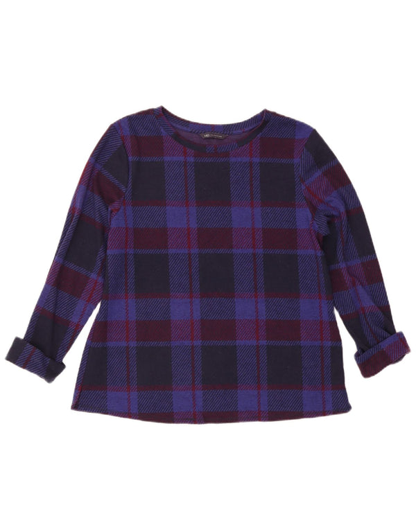 Marks & Spencer Womens Top Long Sleeve UK 14 Large Navy Blue Check