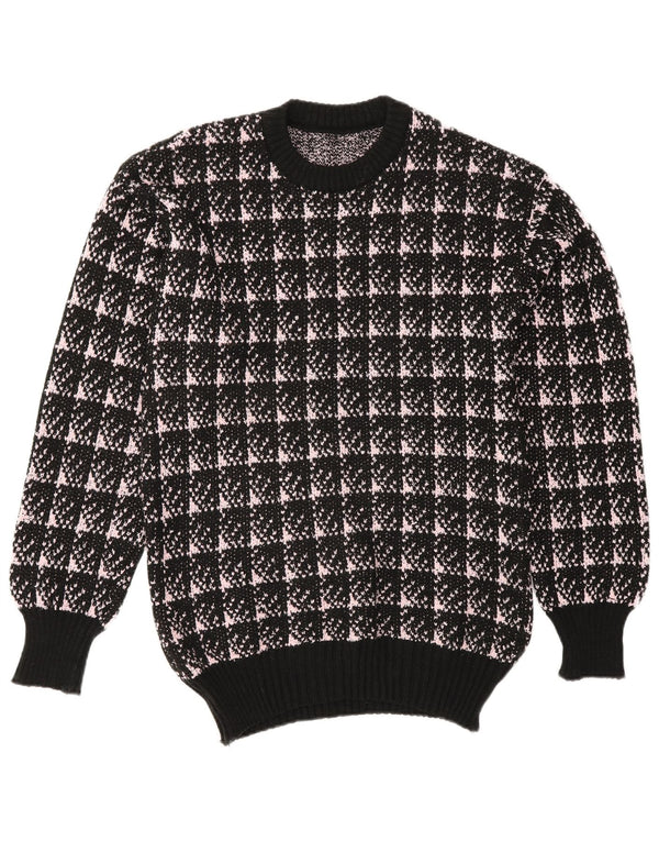 Vintage Womens Crew Neck Jumper Sweater UK 14 Large Black Geometric