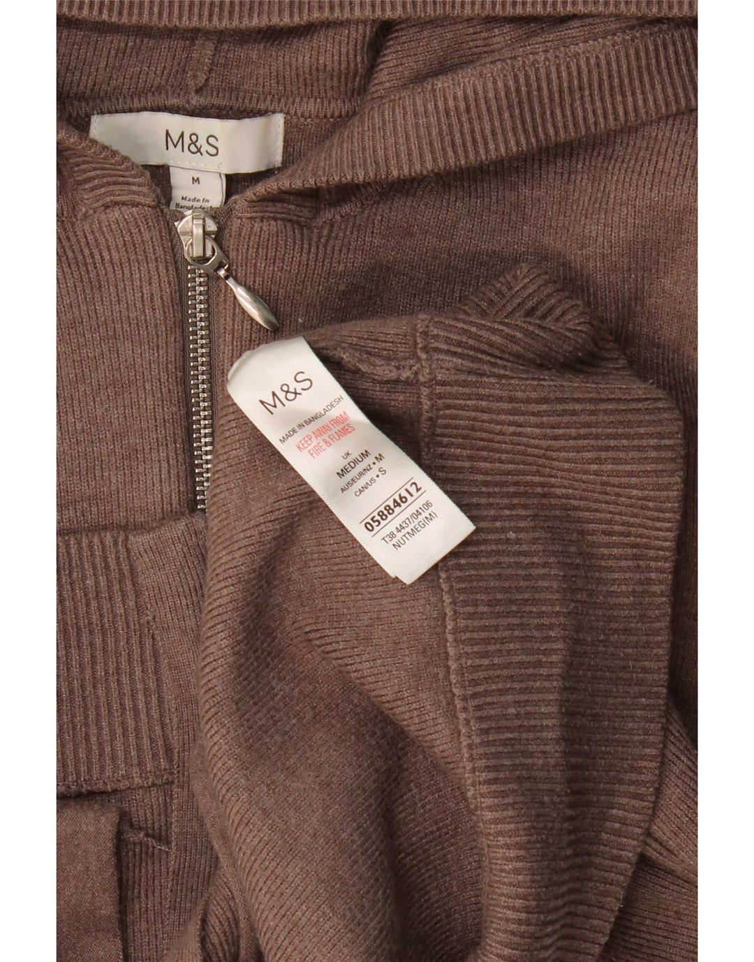 Marks & Spencer Womens Hooded Full Zip Cardigan Sweater UK 14 Medium Brown