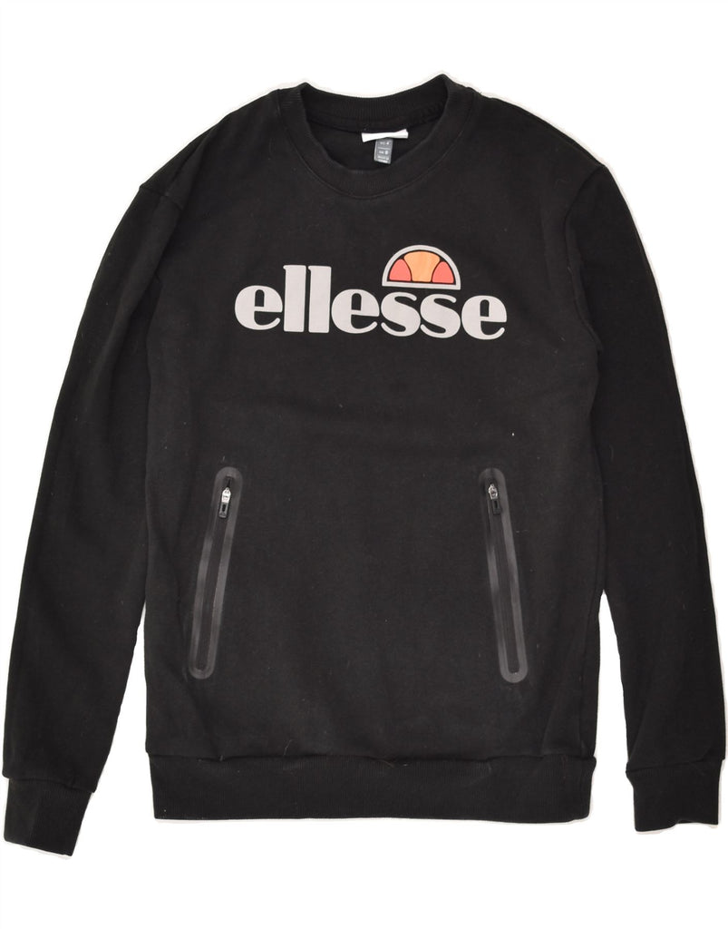 ELLESSE Womens Graphic Sweatshirt Jumper UK 8 Small Black Cotton | Vintage Ellesse | Thrift | Second-Hand Ellesse | Used Clothing | Messina Hembry 