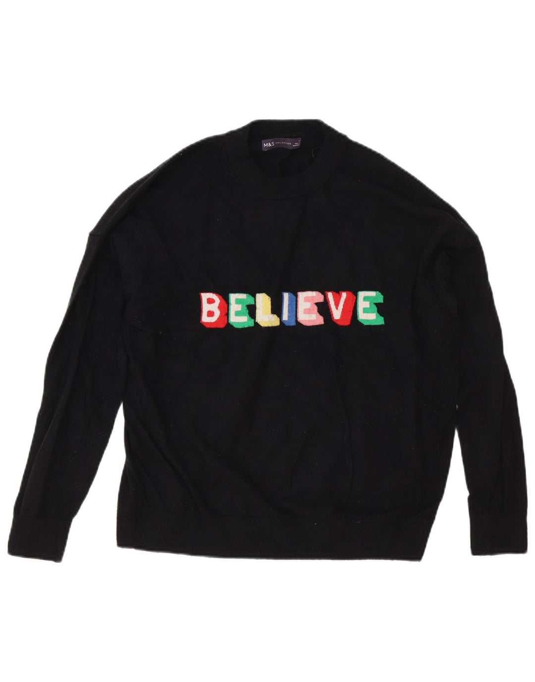 Marks & Spencer Womens Graphic Crew Neck Jumper Sweater UK 16 Large Black
