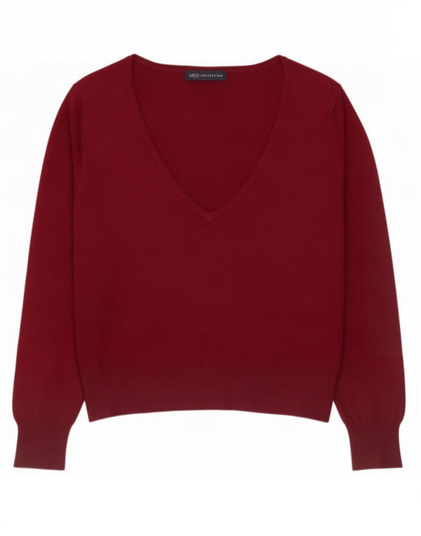 Marks & Spencer Womens V-Neck Jumper Sweater UK 16 Large Burgundy Viscose
