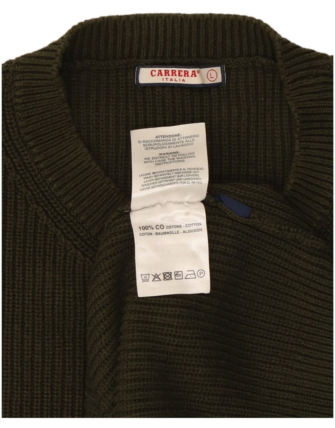 Carrera Mens Crew Neck Jumper Sweater Large Khaki Cotton
