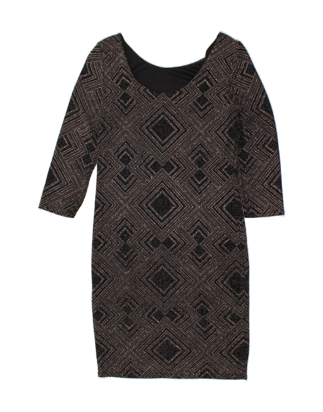 WALLIS Womens 3/4 Sleeve Sheath Dress UK 10 Small Grey Argyle/Diamond Vintage Wallis and Second-Hand Wallis from Messina Hembry 