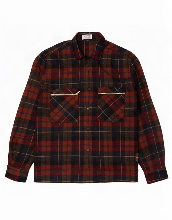 Vintage Mens Overshirt Flannel Shirt Size 44 XL Multicoloured Check Wool